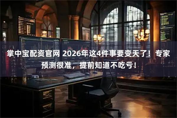 掌中宝配资官网 2026年这4件事要变天了！专家预测很准，提前知道不吃亏！